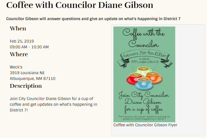 Coffee with Councilor Diane Gibson-ad